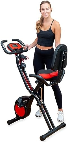 YYFITT 2-In-1 Foldable Exercise Bike for Home Use with Arm Workout Bands, 16 Levels Magnetic Resistance and Phone/Tablet Holder, Exercise Bikes Stationary