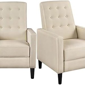 Yaheetech 2pcs Fabric Reclining Chair Mid-Century Modern Single Recliner Adjustable Back & Footrest Tufted Upholstered Sofa for Living Room Bedroom Home Theater Beige