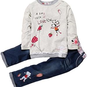 ZHUANNIAN Baby Girls Long Sleeve Sweater Top and Jeans Outfit Set