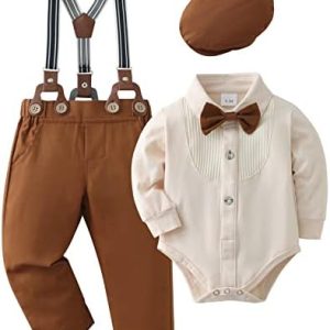 ZOEREA Baby Boy Gentleman Outfits Clothes Set 0-18 Months Romper Jumpsuit with Bow Tie + Suspender Pants Infant Wedding Suit Clothing Sets