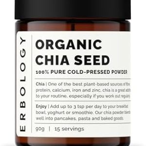 100% Organic Chia Powder 125g - Cold-Pressed from 100% Chia Seeds - Rich in Fibre, Protein and Minerals - Raw, Vegan and Gluten-Free - Non-GMO - Recyclable Glass Jar