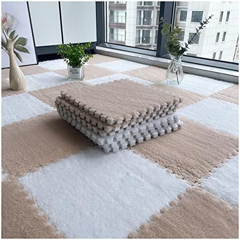 100 Pcs Plush Foam Floor Mat, Square Interlocking Carpet Tiles With Border, Fluffy Play Mat Floor Tiles, Soft Splicing Carpet Area Rugs For Bedroom Playroom Decor(Size:0.6cm,Color:Light Coffee White)