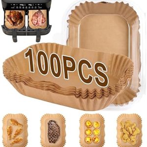 100pcs Air Fryer Liners for cookwise Dual, Air Fryer Accessories, Disposable Air Fryer Parchment Paper Liner, Compatible with Most Dual Zone Air Fryer