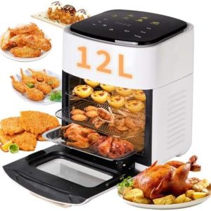 12L Air Fryer,1400W Oil Free Air Frying Pan, Oven Rapid Circulation, Removable Non-Stick Basket, Easy Clean, LCD Digital Touch Display, Healthy Cooking Air Fryer (White)