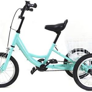 14 Inch Light Green Kids Trike, Tricycle Children Trike, 3 Wheel Bicycle Cruiser Bike With Large Basket