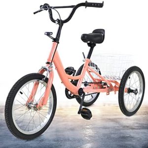 16'' Child Trike Tricycle Three-Wheel Kids Bike Bicycle W/Back Basket Orange for 7-10 Years Old Boy Girl Gifts