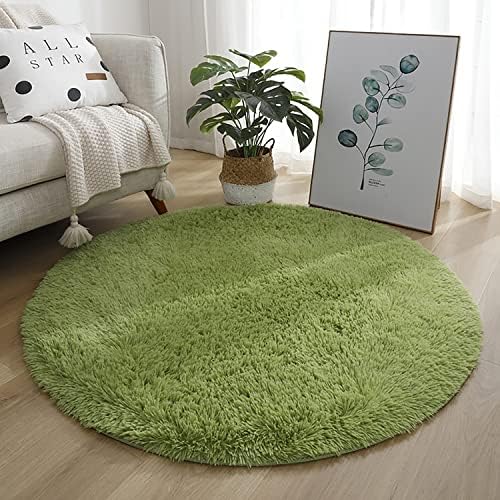 KAYBTNT Round Rug, Fluffy Shaggy Aesthetic Circle Rug, Plush Washable Non-Slip Soft Area Circular Fuzzy Rugs, Cute Carpet for Kids Baby Nursery Girls Living Room Bedroom Home,Green,100cm/40inch