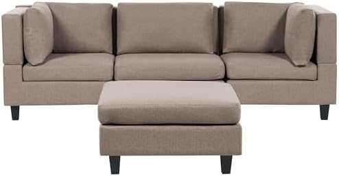 Beliani Modern Modular 3 Seater Sofa with Ottoman Upholstered Polyester Fabric Cushioned Backrest Brown Unstad