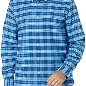 Brooks Brothers Men's Non-Iron Stretch Oxford Sport Shirt Long Sleeve Check