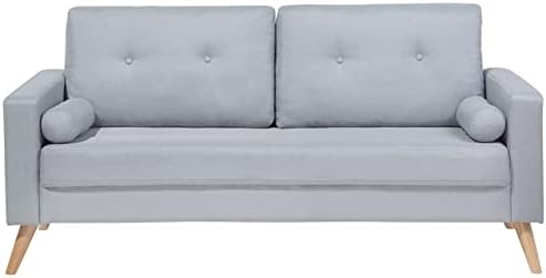 2 Seater Sofa Light Grey Retro Button Tufted Bolster Fabric Upholstered Kalmar