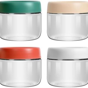 4 Pack 10oz Glass Jars with Lids,Overnight Oats Containers with Lids,Wide Mouth Mason Jars For Fruit, Salad Dressing, Sauce, Cereal, Sugar, Beans, Spice, Chia Seed Pudding Jars, Baby Food Containers