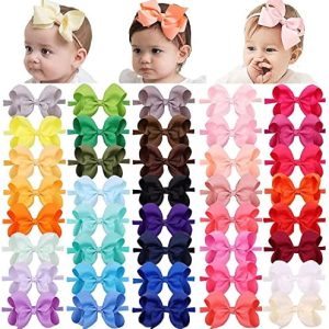 40Pieces Baby Girl Headbands 4.5 Inch Grosgrain Ribbon Hair Bow HairBands Hair Accessories for Newborn Baby Girls Infant Toddler