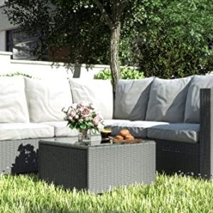 5-Seater Rattan Corner Sofa Garden Furniture Set Outdoor Lawn or Conservatory Couch Waterproof or Weatherproof Grey