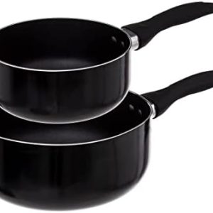 5 five simply smart Five Set of 2 Aluminium Saucepans Non-Stick Coating 16 cm and Diameter 20 cm All Heat Sources Included Induction, Black, cm