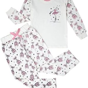 A2Z 4 Kids Girls Ballerina Print Children PJs 2 Piece Cotton Set Lounge Suit Nightwear Sleepwear Top Bottom Pyjamas Loungewear Dress Up Outfit Set Gifts for Children & Girls Age 2-13 Years