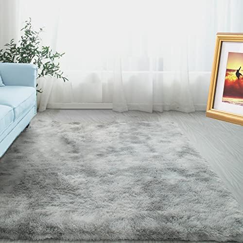 ABWXN Fluffy Rug for Bedroom 90x150 cm Shaggy Area Rug, Plush Soft Furry Rugs for Living Room/Boys/Girls Room - Light Gray