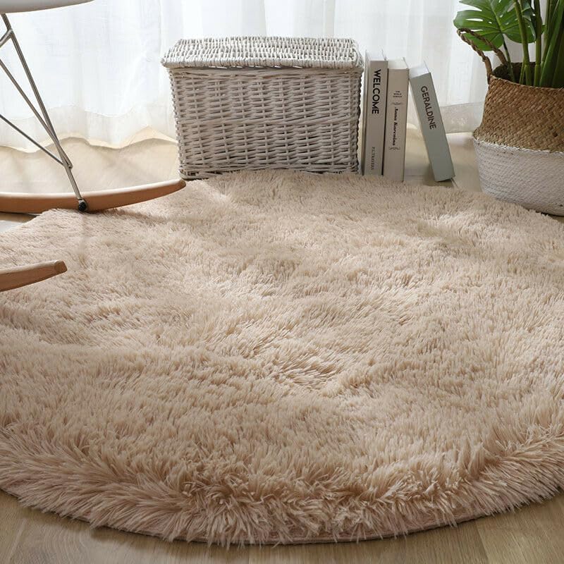 AKA Rugs Living Room Large Soft Touch Rug Antiskid Shaggy Rug Fluffy Bedroom Rugs Modern Tie-dye Carpet for Bedroom Area Rooms Dark Grey Black (Beige, Round 100cm)