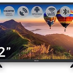 AKAI 32" Smart LED TV High Definition with HD Freeview Satellite Receiver Wifi HDMI USB AV & Android 11 OS: 1366x768-2022 Model: AKTV3228