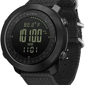 AVTREK Digital Sport Watches for Men Boys Army Military Compass Watches Outdoor Multifunction Waterproof Altimeter Pedometer Watches with Backlight Alarm (black)