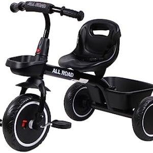 All Road Trikes CHILDS PEDAL TRIKE - BLACK - Adjustable Seat Front & Rear Baskets 2-5 Years