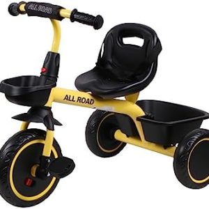 All Road Trikes CHILDS PEDAL TRIKE Yellow & Black Adjustable Seat Front & Rear Baskets 2-5 Years