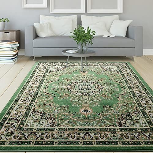 Antep Rugs Oriental 8x10 Traditional Medallion Indoor Area Rug Siesta (Green Beige, 7'10" x 10')