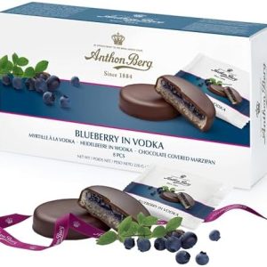 Anthon Berg Marzipan Liqueur Chocolates - Blueberry in Vodka Liqueur Dark Chocolate Covered Marzipan 220g Sweets Hamper Gift Box with Topline Card for Stocking Fillers,Mum Gifts