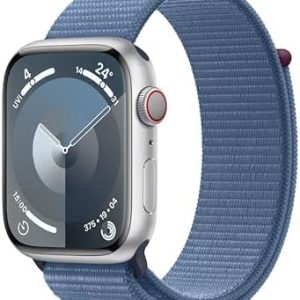 Apple Watch Series 9 [GPS + Cellular 45mm] Smartwatch with Silver Aluminum Case with Winter Blue Sport Loop One Size. Fitness Tracker, Blood Oxygen & ECG Apps, Always-On Retina Display
