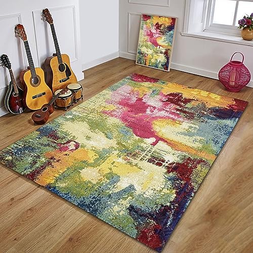 Area Rugs Living Room Large 200 x 300 cm, Colourful Rug Modern Lounge, Multicolored Soft Touch Short Pile Carpet Bedroom