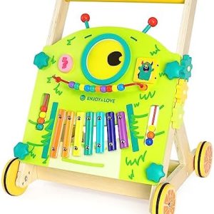 Ark miido Wooden Baby Walkers for Boys Girls 6 Months Entertainment Learning Baby Activity Table Sit to Stand Walker for Baby Boys and Girls