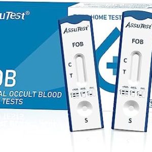 AssuTest Bowel Home Test Kit 2 Tests Pack Rapid Occult Blood Stool Sample FOB Faecal Screening Self-Testing Detection Easy to Administer for Colon Health CE Certified