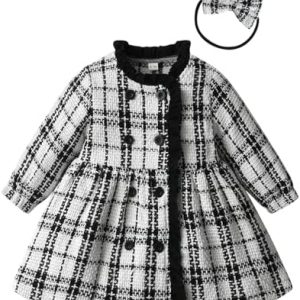 Awxoder Baby Girl Dress Ruffle Long Sleeve Dresses Ribbed Knit Dress Plaid Skirt Toddler Baby Girl Outfits