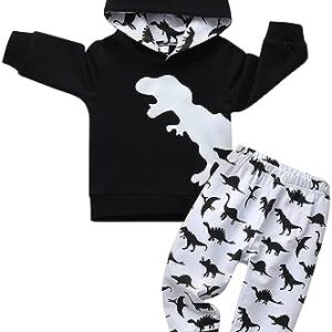 Awxoder Toddler Baby Boy Dinosaur Print Long Sleeve Hoodie Sweatshirt Outfits Clothes Set