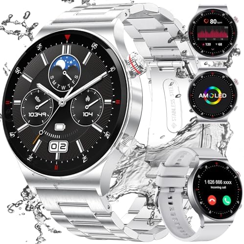 BANGWEI Smart Watch for Men, 1.43" Metal Smartwatch with Bluetooth Phone Call, Heart Rate SpO2 Sleep Monitor, 100+ Sports, IP68 Waterproof Amoled Always on Mens Smart Watches for Android iOS, Silver