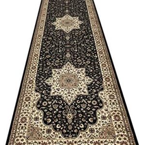 B&B Hallway Runner, Classical Geometric Design Long Narrow Hall Living Room Carpet Runner Rug Kitchen Rugs Washable - 80 X 150 - Rome Black