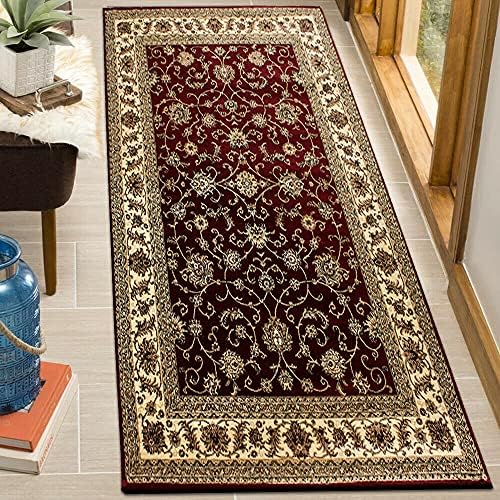 B&B Modern Carpet Runners Rugs Bedroom - Floral Patterned Low Pile Traditional Oriental Rug for Living Room (Red - 0210, 60 x 220 cm (2 ft x 7 ft 2))