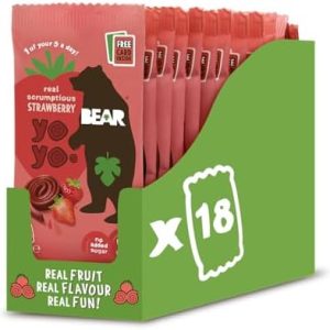 BEAR Strawberry Yoyos - Dried Fruit Rolls - Healthy - Vegan - 20g (18 packs)