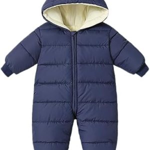 BRONG Baby Girls Boys Snowsuit Winter Coat Newborn Thick Zipper Jumpsuit Infant Windproof Hooded Fleece Romper Outerwear