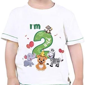 Baby Boy 2nd Birthday T-Shirt - I’m Two Wild 2 Jungle Animals Birthday Top Tee Two Years Old Jungle Birthday Party 100% Cotton Printed