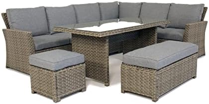 Backyard Furniture Palma 9 Seat Corner Rattan Wicker Garden Lounge Set with Cushions | UPDATED fabric |