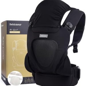Bebamour Baby Carrier Front and Back Carrier with 3PCS Sucking Pads, Head Cover, Waist Padding, Black