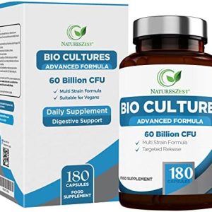 Bio Cultures Complex Probiotics 60 Billion CFU with Prebiotics – 180 Vegan Capsules - Probiotics for Gut Health with Lactobacillus Rhamnosus – 6 Month Supply - Probiotics for Women and Men