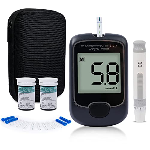 Blood Glucose Monitor Meter, Exactive EQ Diabetes Testing Kit with 50 Test Strips and 50 Lancets Blood Sugar Test Kit for UK Diabetics -in mmol/L