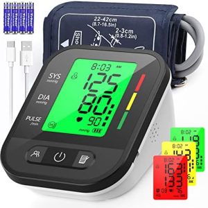 Blood Pressure Monitor, KKmier Upper Arm BP Machine for Homer Use Large Cuff 22-42cm, Irregular Heartbeat Detection, 2 * 99 Reading Memory, XL LCD Display with Color Backlits, CE Certified