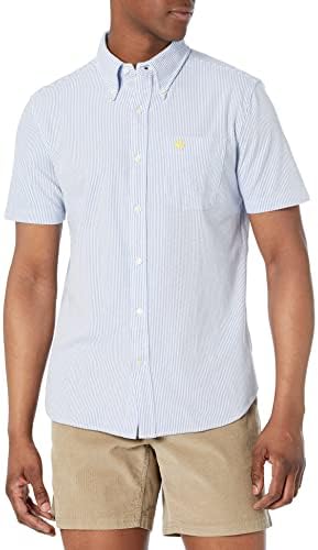 Brooks Brothers Men's Knit Short Sleeve Button Down Stripe Sport Shirt