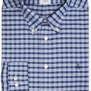 Brooks Brothers Mens Regular Fit Mixed Check Plaid Cotton Blend Non Iron Button Down Shirt,