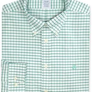 Brooks Brothers Mens Regular Fit Windowpane Plaid Cotton Blend Non Iron Button Down Shirt,