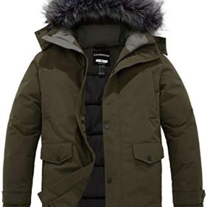 CHIN·MOON Men's Winter Warm Coat Windproof Puffer Jacket with Hood