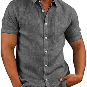 COOFANDY Men's Shirts Short Sleeved Shirt Casual Shirts Linen Shirts Regular Fit Summer Shirt Beach Shirt with Front Pocket