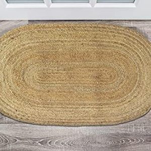 Chardin home Farmhouse Jute Braid Oval Rug | Perfect as Doormat| Great for Porch, Kitchen, Meditation mat, Study, dorms | 18x30 inch Small Artisanal Handcrafted mat